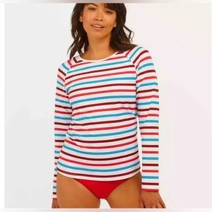 Spanx Long Sleeve Swim Shirt Ocean Stripe Hibiscus